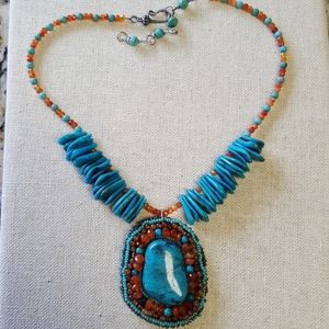Native American turquoise and carnelian necklace
